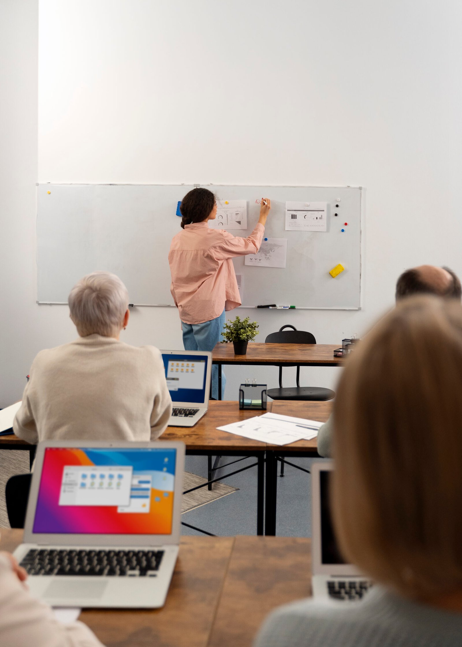 senior people school class with laptop computer